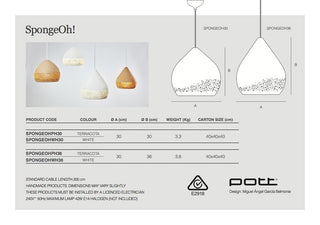 Sponge Oh Spanish handmade pendant lights, clay pendant lights By Pott from Davoluce Lighting. Terracotta pendant lights on display at Davoluce Lighting Showroom in Melbourne. Designed and made in Spain by Miguel Ángel García Belmonte.