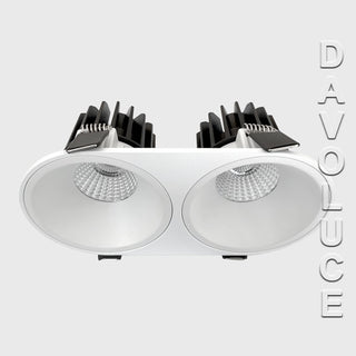 Purati Fuoco Duo Recessed LED Downlight. Duo led dimmable downlights Australia, Double downlight with minimal design, Twin LED downlights from Davoluce