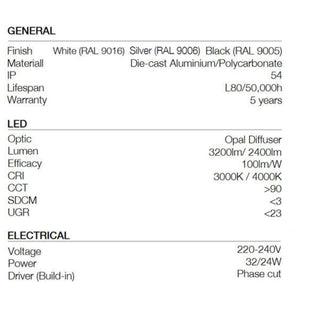 Purati Slice Square 400 32w/24w Dual Colour LED Oyster Light from Davoluce Lighting