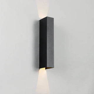 Ryland Exterior Wall Light in Black finish with up and down warm LED illumination, modern outdoor wall light by Telbix.