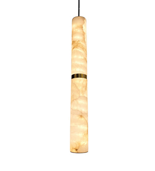 Cylindrical pendant light with marble-like pattern on a white background