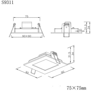 SAL BROOM S9311 - 3W - Recessed 3 watt LED square profile recessed wall 