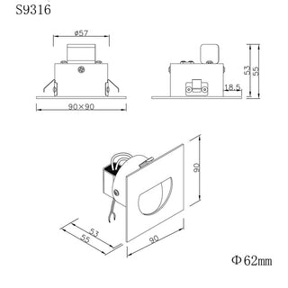 DARHAM SQUARE S9316 - 1.5W
LED 1.5 watt recessed square profile wall luminaire