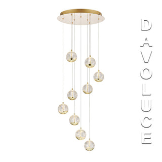 TELBIX SEGOVIA PE9-GD SEGOVIA 9 LIGHT PENDANT GOLD from $742.50. Best multi drop pendant lights for staircase Australia. lighting for high ceiling staircase