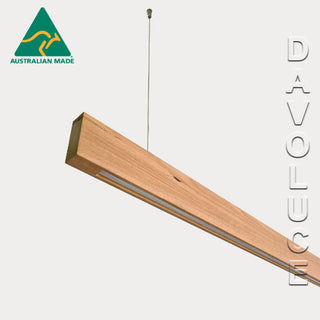 Australian Made Solid Timber Linear LED Pendants are ideal for above the kitchen bench or dining table installations. Australian made linear pendant lights from Davoluce Lighting