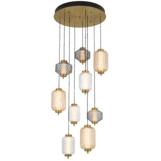 TELBIX Torso 9 Light Pendant - Brass. Pendant lights for void, multi drop pendants for stairs, staircase pendant lights Melbourne. Large pendants for entry stairways Sydney