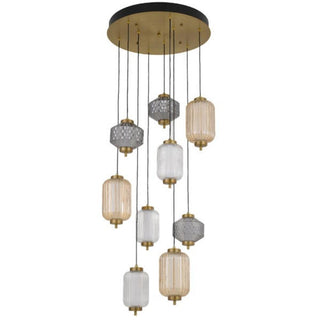 TELBIX Torso 9 Light Pendant - Brass. Pendant lights for void, multi drop pendants for stairs, staircase pendant lights Melbourne. Large pendants for entry stairways Sydney