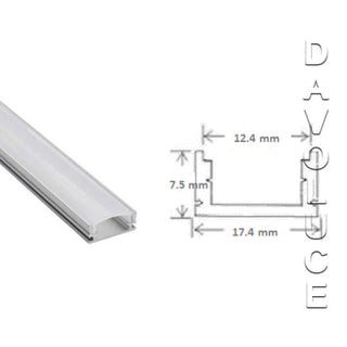 ULEDBAR-AL-01-2M - 2M Surface Mounted Aluminium Extrusion with Opaque Diffuser. Size 17.4mm x 7.5mm