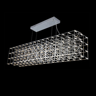 Modern rectangular chandelier with a grid design on a black background