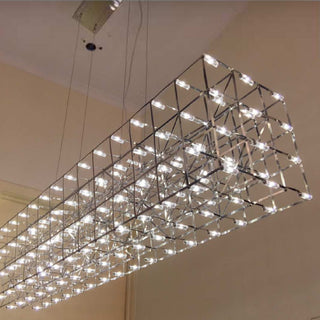 Modern rectangular chandelier hanging from the ceiling