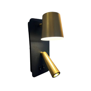 Serena LED Wall Light in Matt Black and Satin Brass – dual adjustable heads with USB port