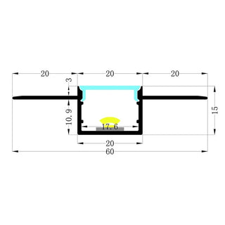 VCB035 Plasterboard Square Aluminium Profile with Diffuser