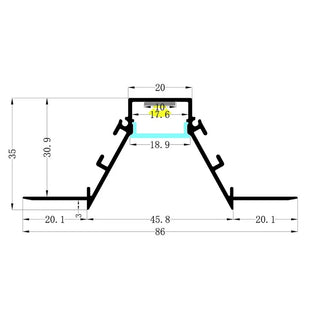 VCB047 Plasterboard Deep Recessed Aluminium Profile with Diffuser. Gyprock Aluminum profiles for LED strips. Linear Plasterboard aluminium extrusions. Trim less gyprock LED profiles Australia