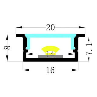 VCF020 Square Winged Aluminium Profile with Diffuser