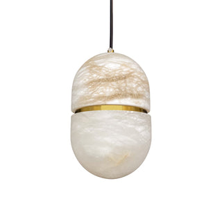Decorative pendant light with marble-like texture and gold accent on a white background