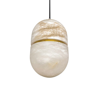 Pendant light with textured marble design on a white background