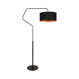 Black floor lamp with a black shade on a white background