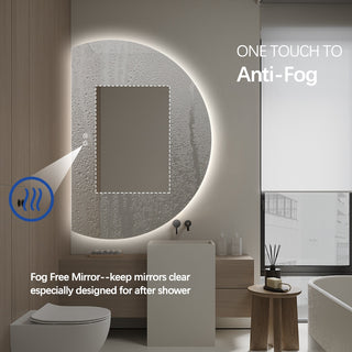 Half Left Cut Round Moon Backlit Frameless LED Wall Mirror 130cm x 91cm