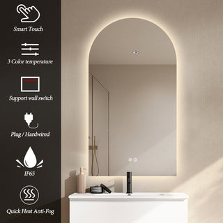 90x50cm Arched Frameless LED Mirror