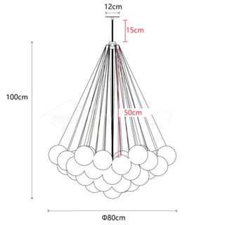 Measurement chart of a chandelier with dimensions labeled