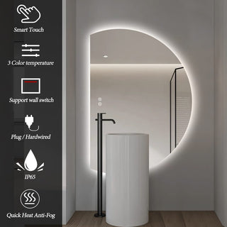 Half Left Cut Round Moon Backlit Frameless LED Wall Mirror 130cm x 91cm