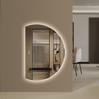 Half Left Cut Round Moon Backlit Frameless LED Wall Mirror 130cm x 91cm
