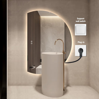 Half Left Cut Round Moon Backlit Frameless LED Wall Mirror 130cm x 91cm