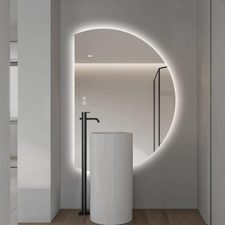 Half Left Cut Round Moon Backlit Frameless LED Wall Mirror 130cm x 91cm
