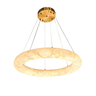 Rome 60cm Round Marble LED Pendant Light – White with Satin Gold