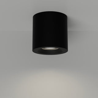 Black cylindrical ceiling light fixture on a gray background
