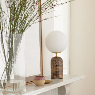 Mayfield Soren Desk Lamp Brown Marble Base with Brass and Frosted Glass Globe