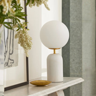 Mayfield Soren Desk Lamp White Marble Base with Frosted Glass Globe Interior Styling