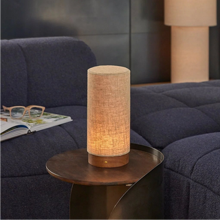 Mayfield Loom rechargeable table lamp with natural linen shade