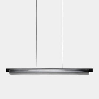 Column Linear Pendant Light 130cm in clear fluted glass with dark brushed nickel finish