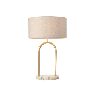 Mayfield Banks Table Lamp - 1383 -Table lamp in satin brass & white marble with a 35cm shade in flax.