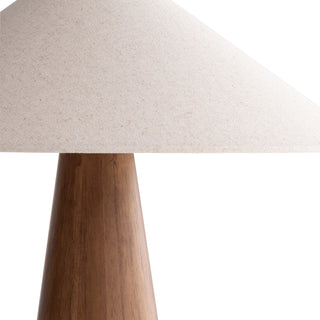 Mayfield Pyra table lamp walnut timber base and linen shade detail