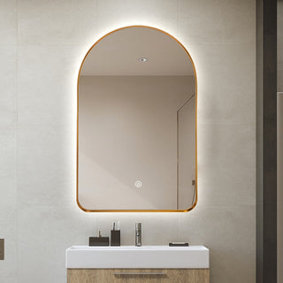 130x70cm Arched Gold Bevel Frame Backlit LED Mirror