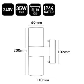 Brilliant Black Denver-II LED Exterior Up/Down Wall Light