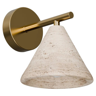 Calibo Orville modern travertine cone wall light with brass arm
