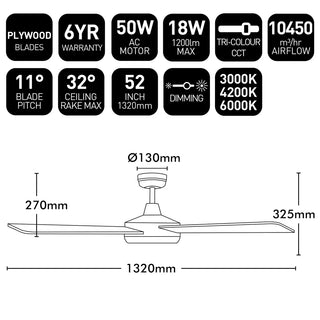 Brilliant White Tempest-Supreme 52” AC Ceiling Fan with Light