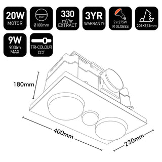Brilliant Magma bathroom heater dimensions and specification diagram