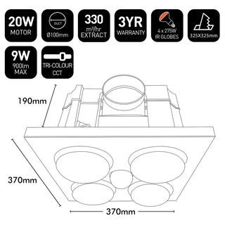 Brilliant Magma bathroom heater dimensions and specifications diagram