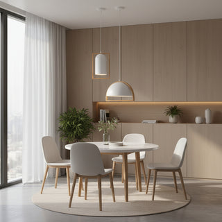 CLA Swing Dome Timber Frame Pendant Light in Matte White