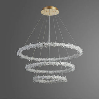 UGE Glacier 3 Ring Crystal Pendant Light Satin Gold Crystal Chandelier