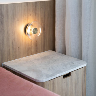 Lightco LR.i01.70.DM.FR.OB Dome Air Wall Light - Clear Glass. Wall lights for living room. Wall lights Australia. Dome Air Wall Light by Lighting Republic. Brass Wall Lights for Bathrooms Sydney. Lightco Wall Lights on display in Melbourne