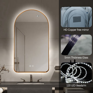 130x70cm Arched Gold Bevel Frame Backlit LED Mirror