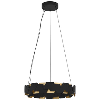 Eglo ALTAGRACIA Round black and gold LED pendant light on white background