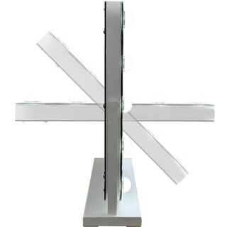 Modern silver cross-shaped table on a white background