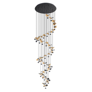 DRACERA Pendant Light – full product view, black canopy with cascading black and gold LED elements