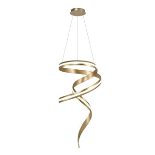 Eglo Camila brushed gold spiral LED pendant light on white background